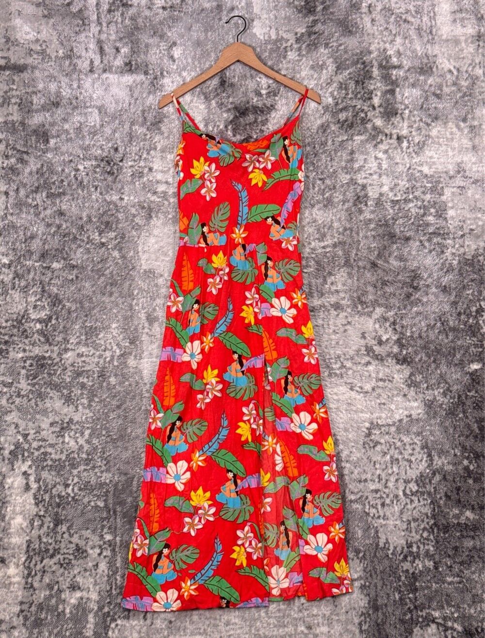 New XIX Palms Dress Large Womens Hawaiian Red Floral Maxi Sun